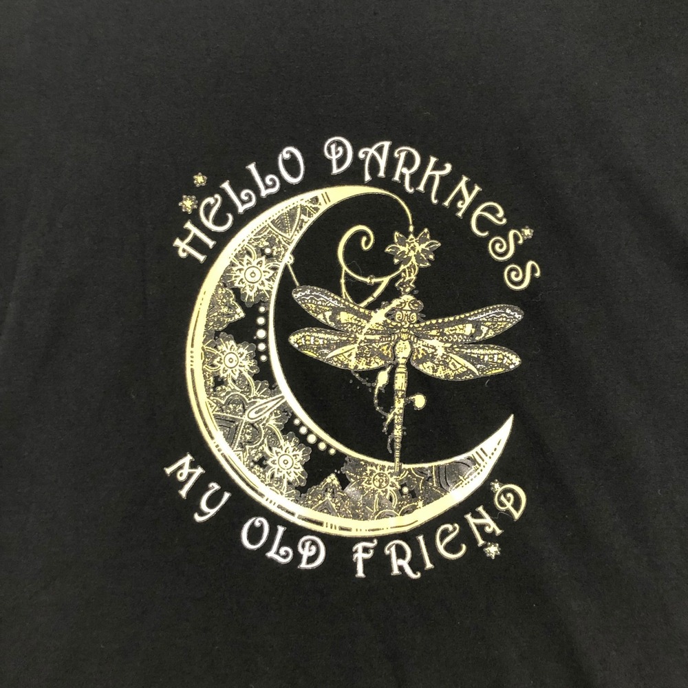 Dragonfly Moon Hello Darkness My Old Friend Black T Shirt Graphic Tee